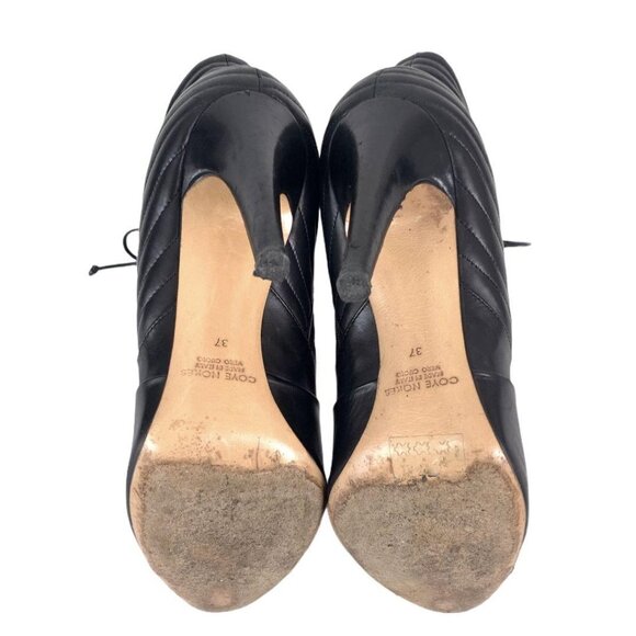 🟣🟣🟣 COYE NOKES Womens Size 37/7 Black Leather Ankle Laced Cap Toe Zip Boots - Picture 5 of 9